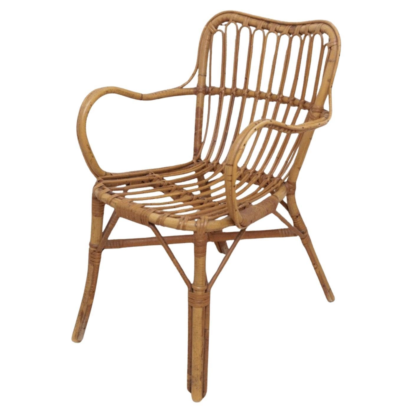 Vintage Basket Chair Esszimmer Sessel aus Bambus und Rattan Italien, 1970er Jahre