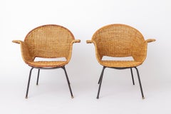 Vintage Basket Chairs by Gianfranco Legler 1950s  Set of 3 Swiss Rattan Lounge
