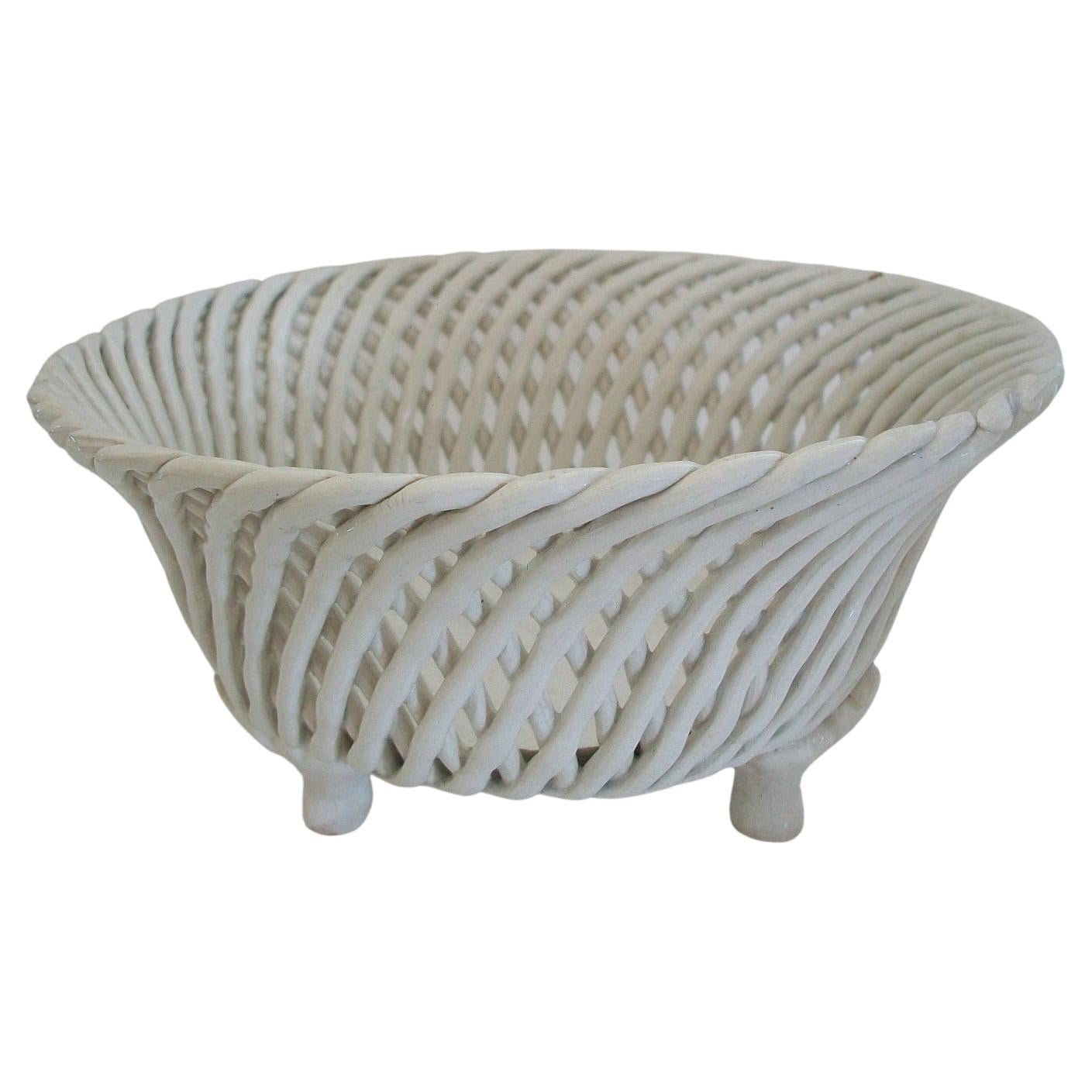 Vintage Basket Weave Ceramic Bowl, Europe, Mid-20th Century For Sale