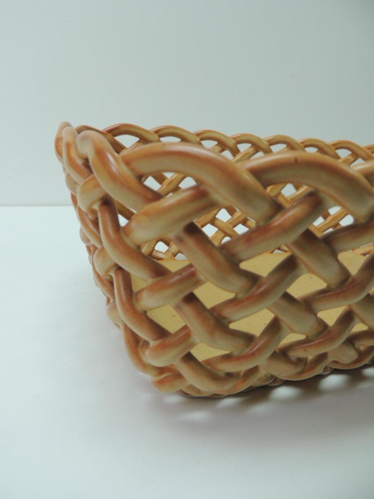 Vintage Basket Weave Ceramic Bread Orange Italian Basket at 1stDibs