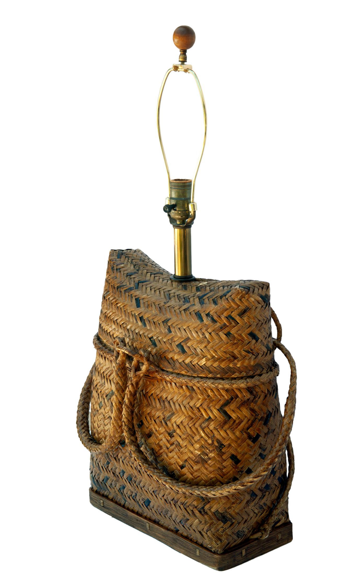 Vintage Basket Weave Rattan Table Lamp Pair 4