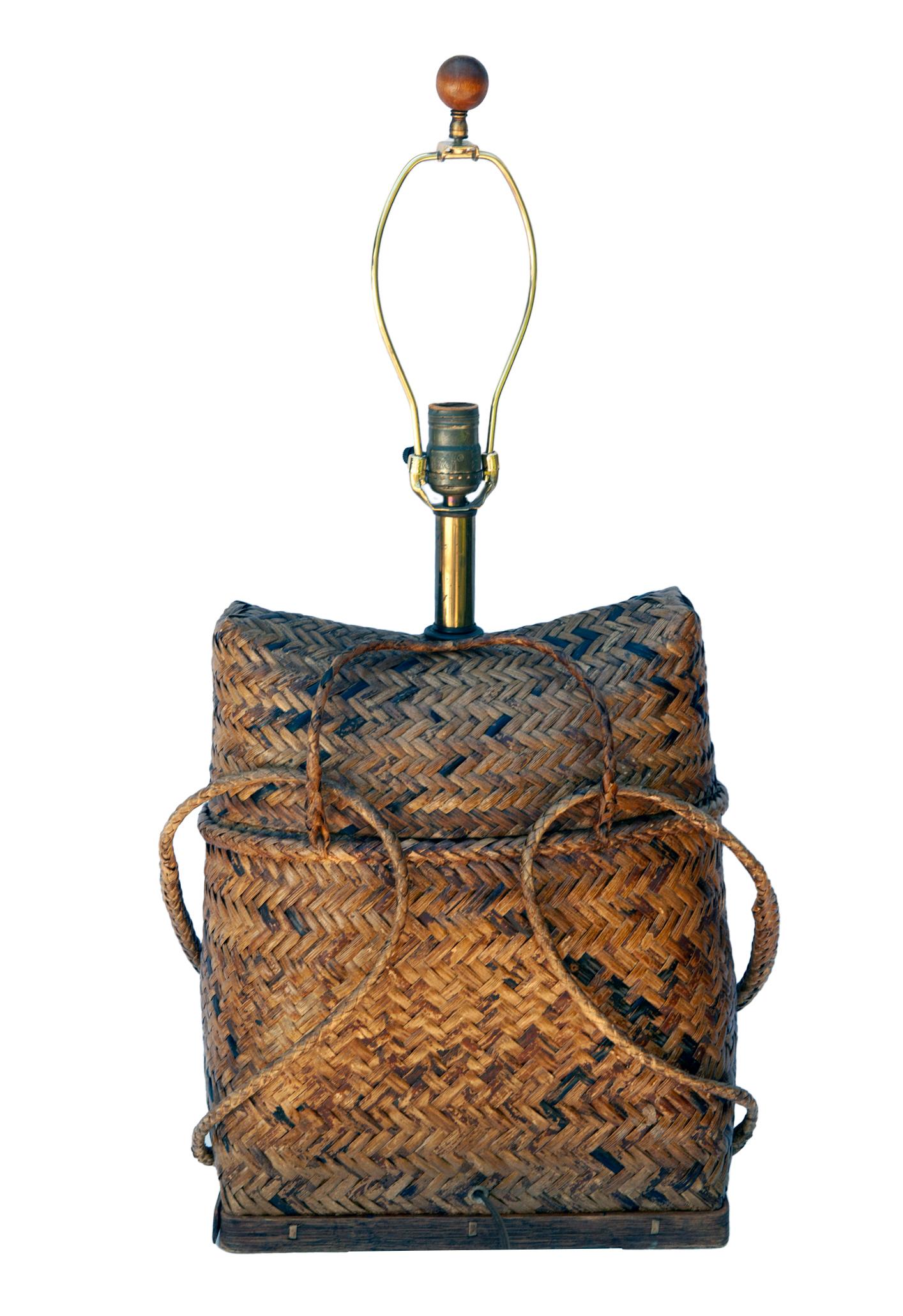 20th Century Vintage Basket Weave Rattan Table Lamp Pair