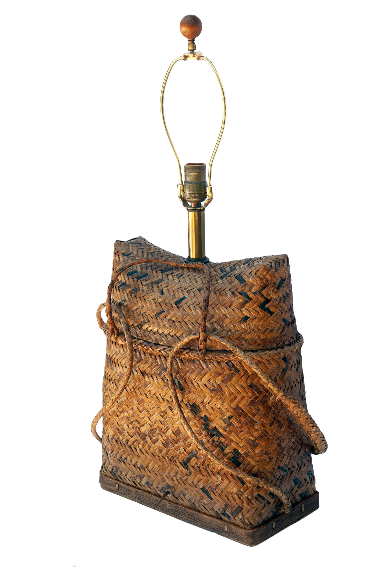 Bamboo Vintage Basket Weave Rattan Table Lamp Pair