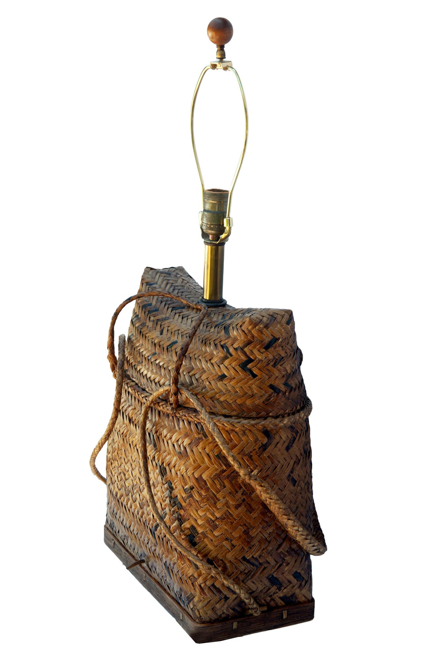 Vintage Basket Weave Rattan Table Lamp Pair 1