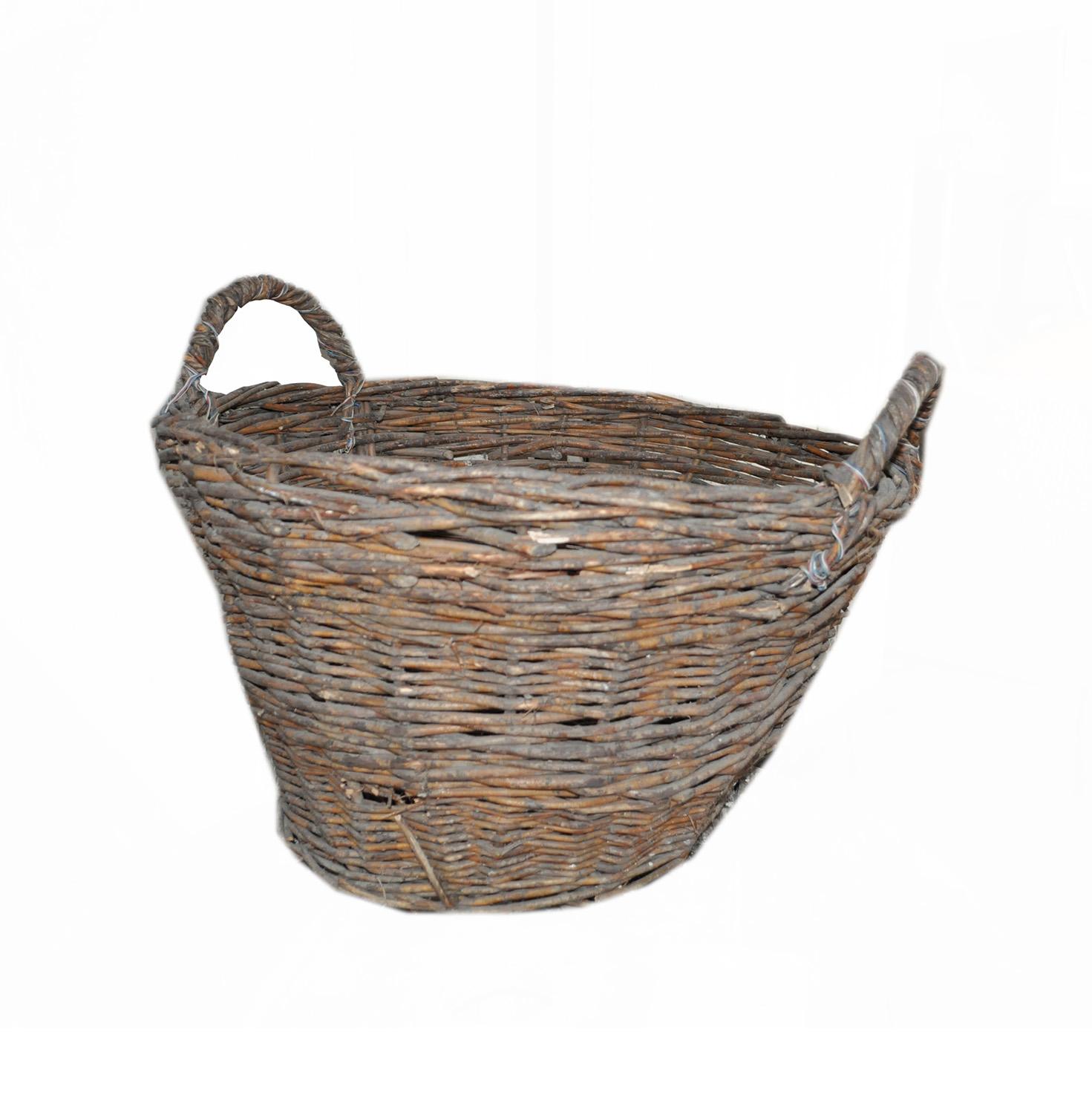 Vintage basket with handles from Hungary.
Large Hungarian vineyard harvest wicker basket.
Handmade and handwoven of a thick wicker in superb condition and a lovely warm patina.
Great as a decorative item by the door to hold umbrellas or shopping