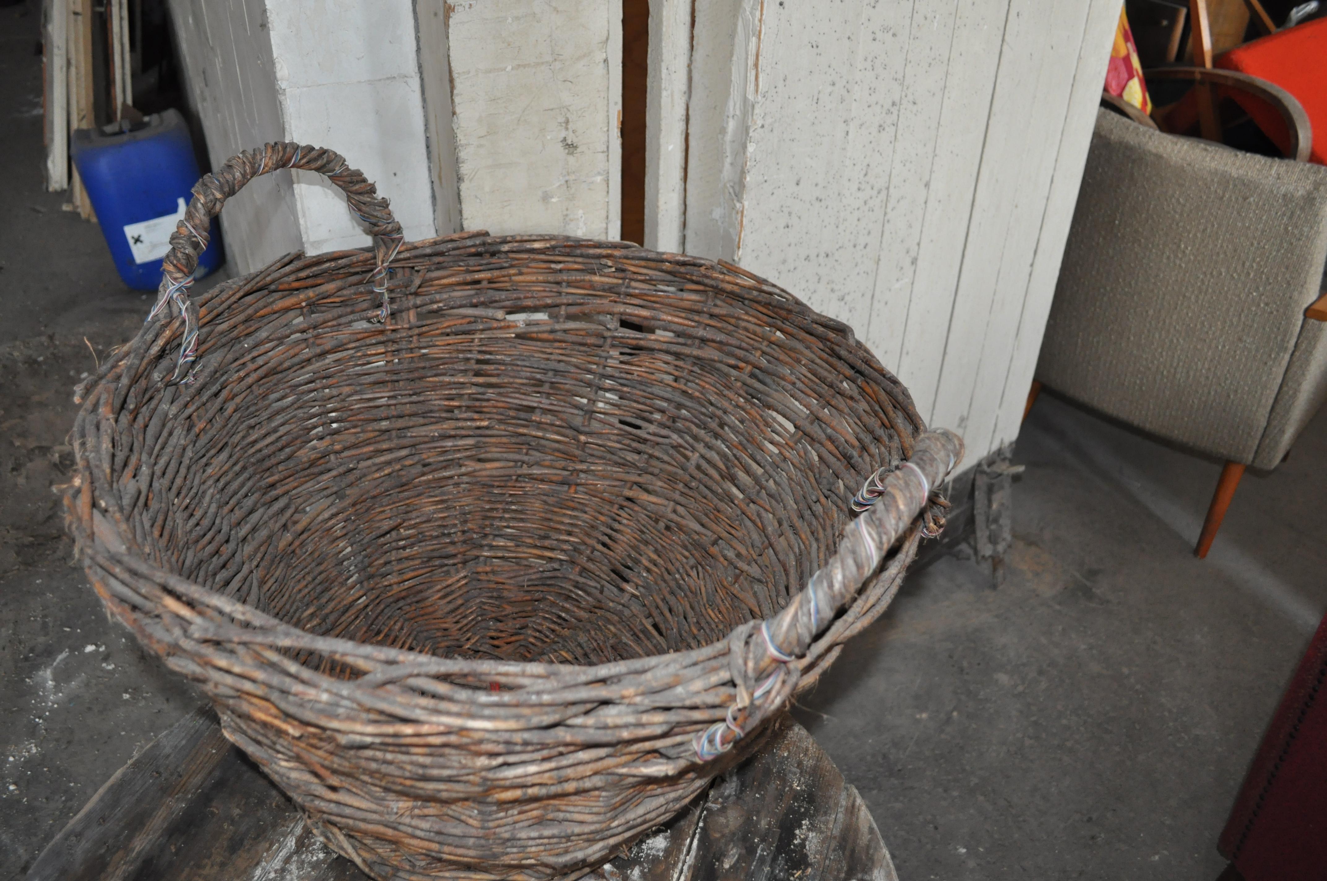Rustic Vintage Basket with Handles from Hungary, circa 1940s For Sale