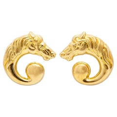 Vintage Bassani 18k Yellow Gold Hollow Horse Earrings