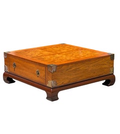 Vintage Bassett Chinoiserie Burl Coffee Table with Brass Accents