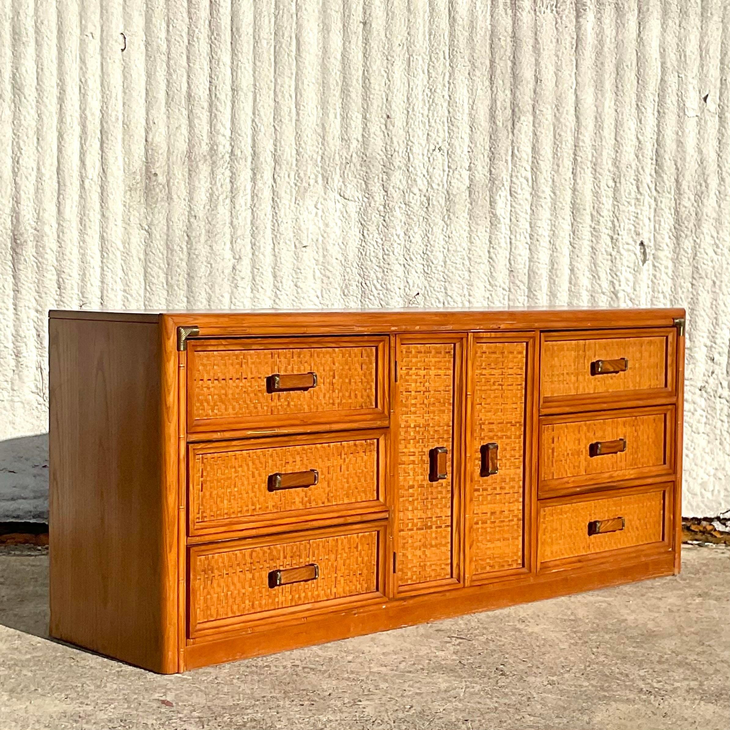 Vintage Bassett Faux Bamboo Credenza In Good Condition For Sale In west palm beach, FL