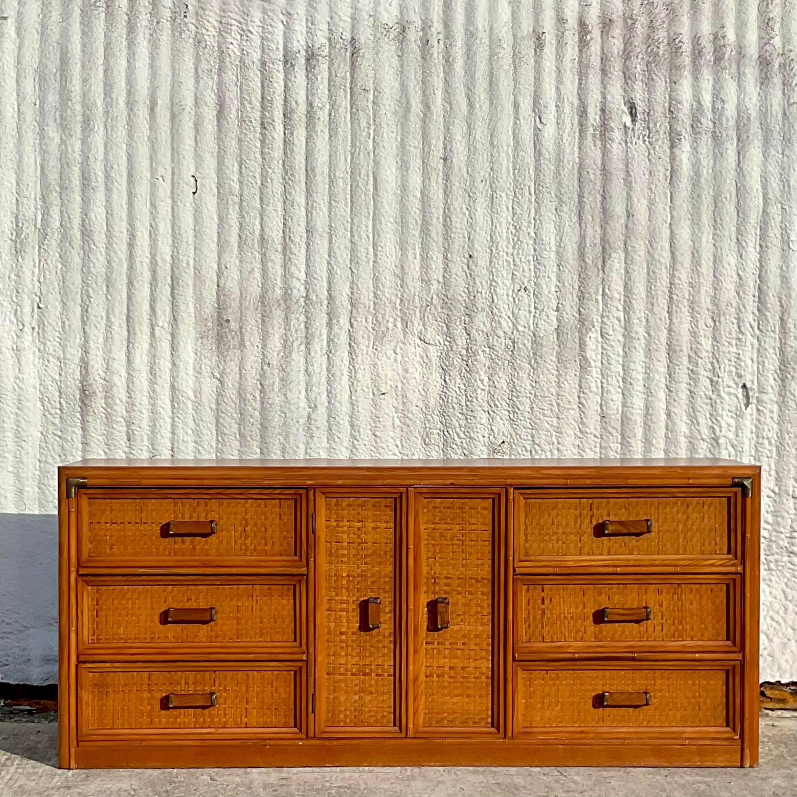 20th Century Vintage Bassett Faux Bamboo Credenza For Sale