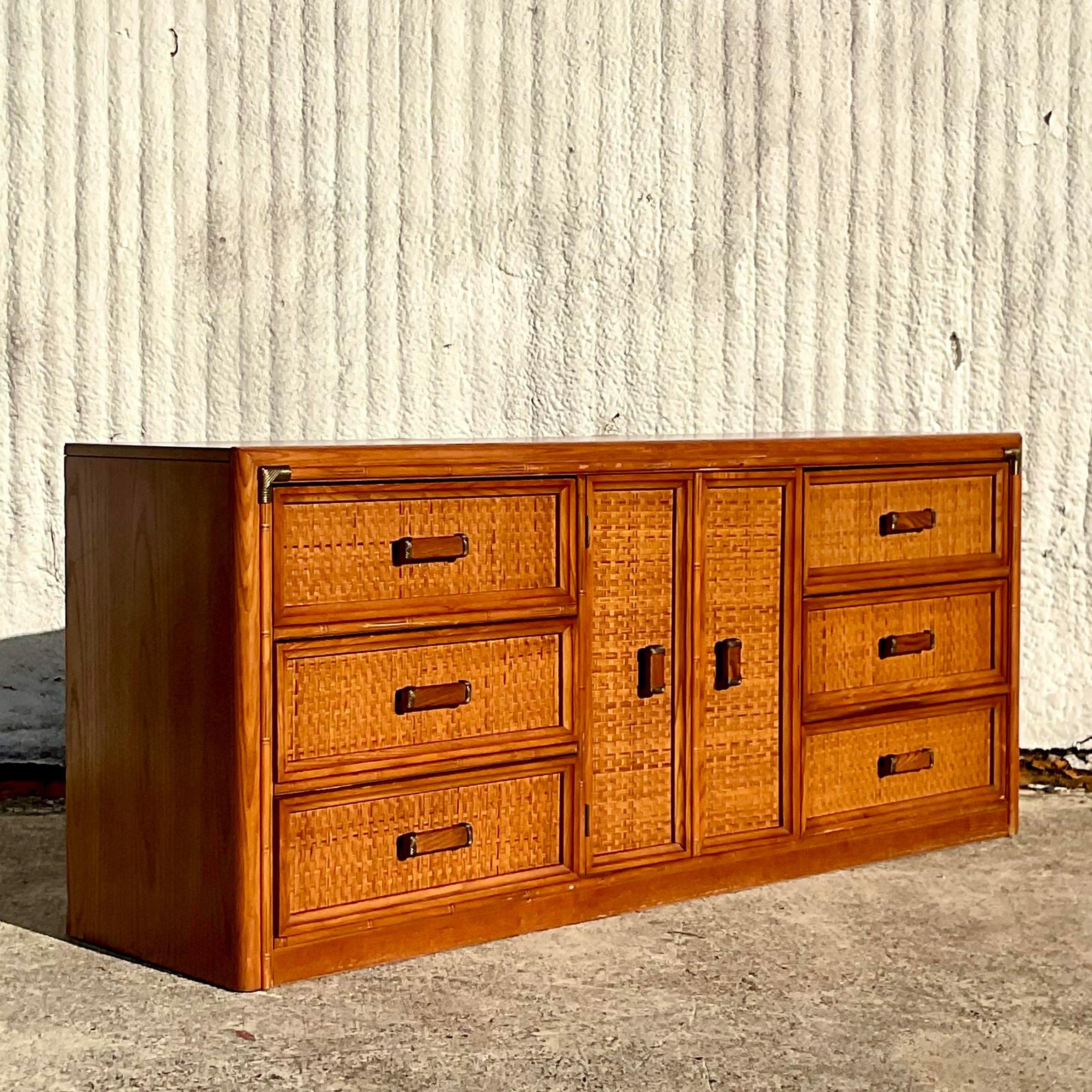 Vintage Bassett Faux Bamboo Credenza For Sale 1