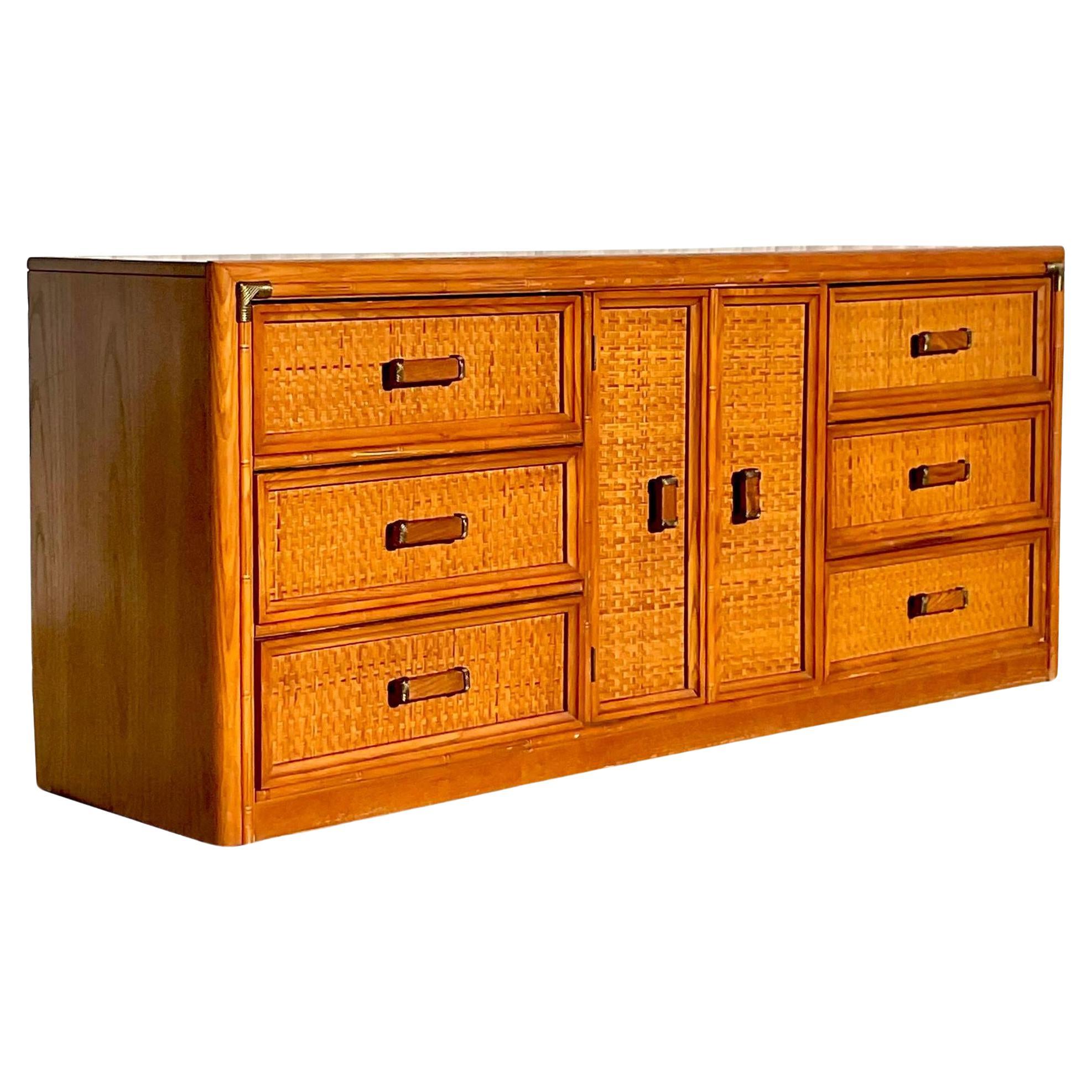 Vintage Bassett Faux Bamboo Credenza For Sale