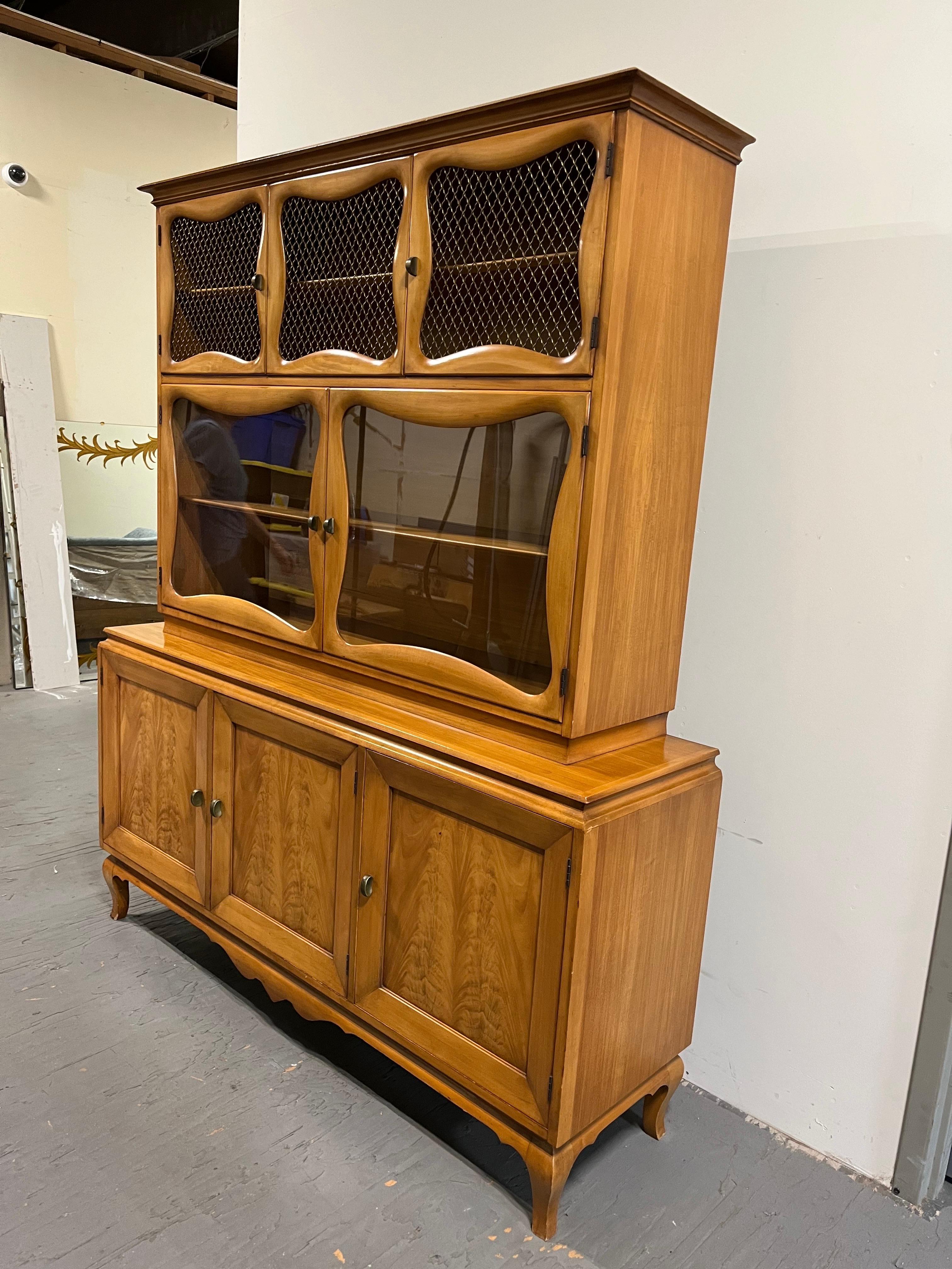 Mid-Century Modern Vintage Bassett Furniture Cabinet with Glass and Wire Doors