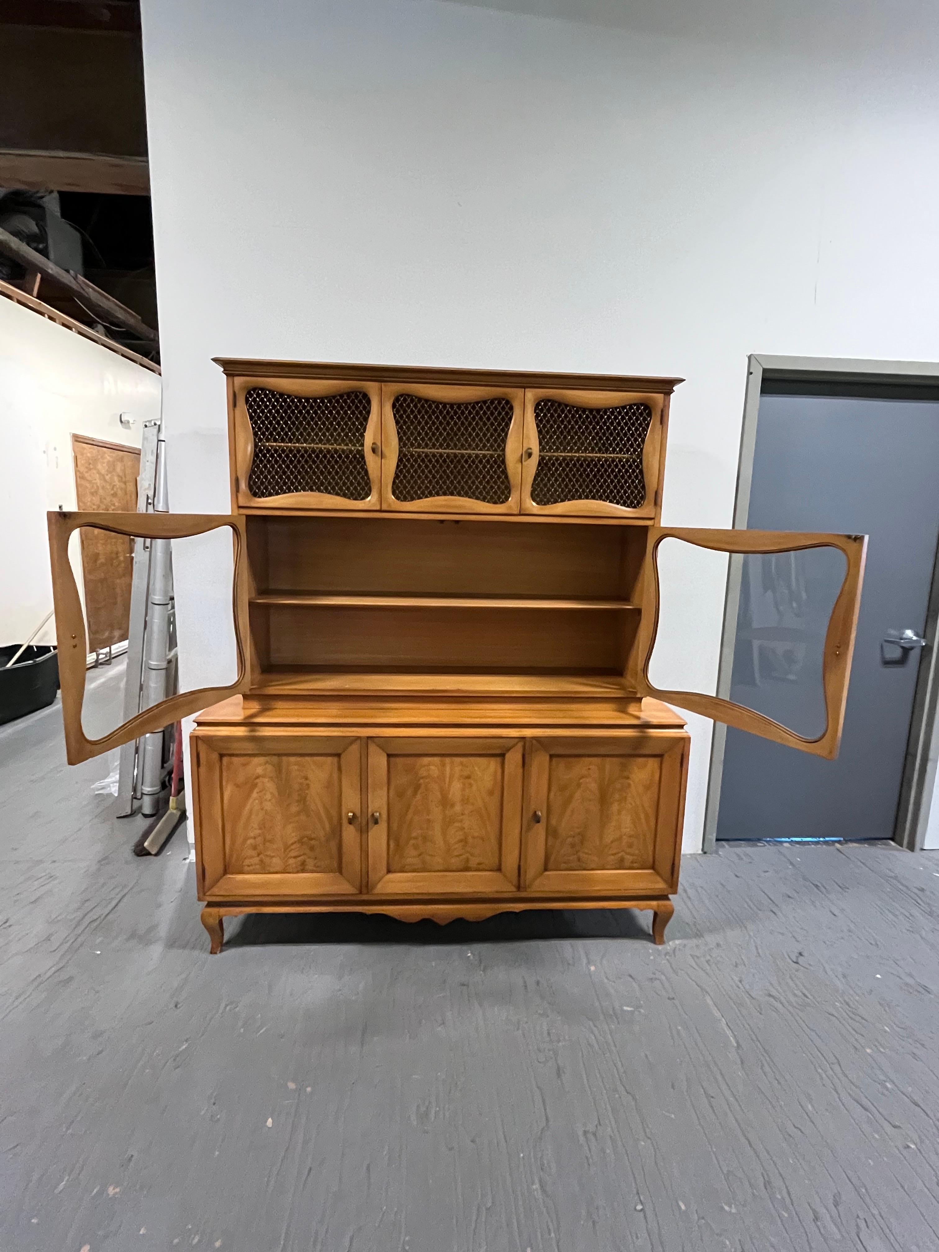 American Vintage Bassett Furniture Cabinet with Glass and Wire Doors