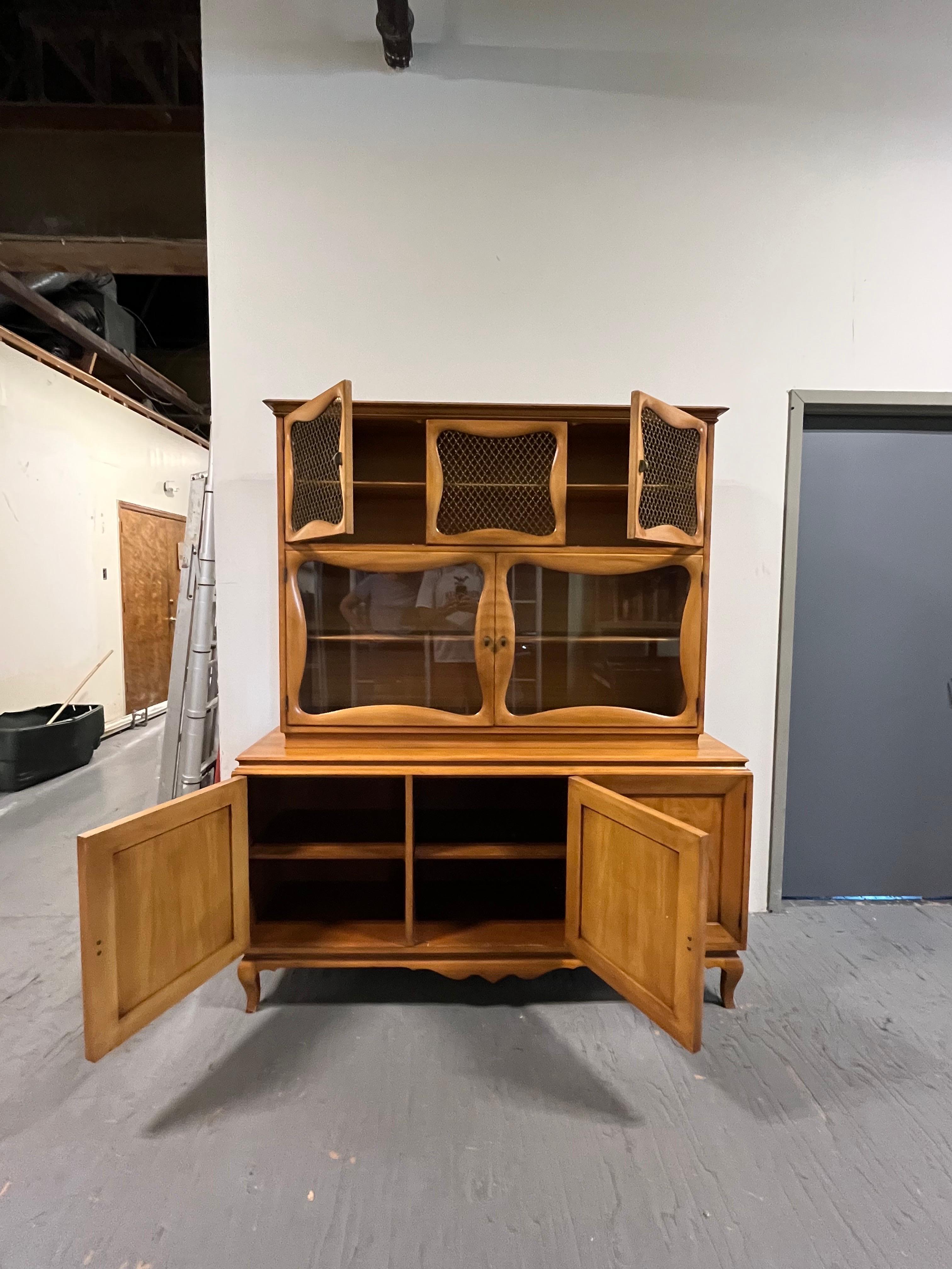 20th Century Vintage Bassett Furniture Cabinet with Glass and Wire Doors