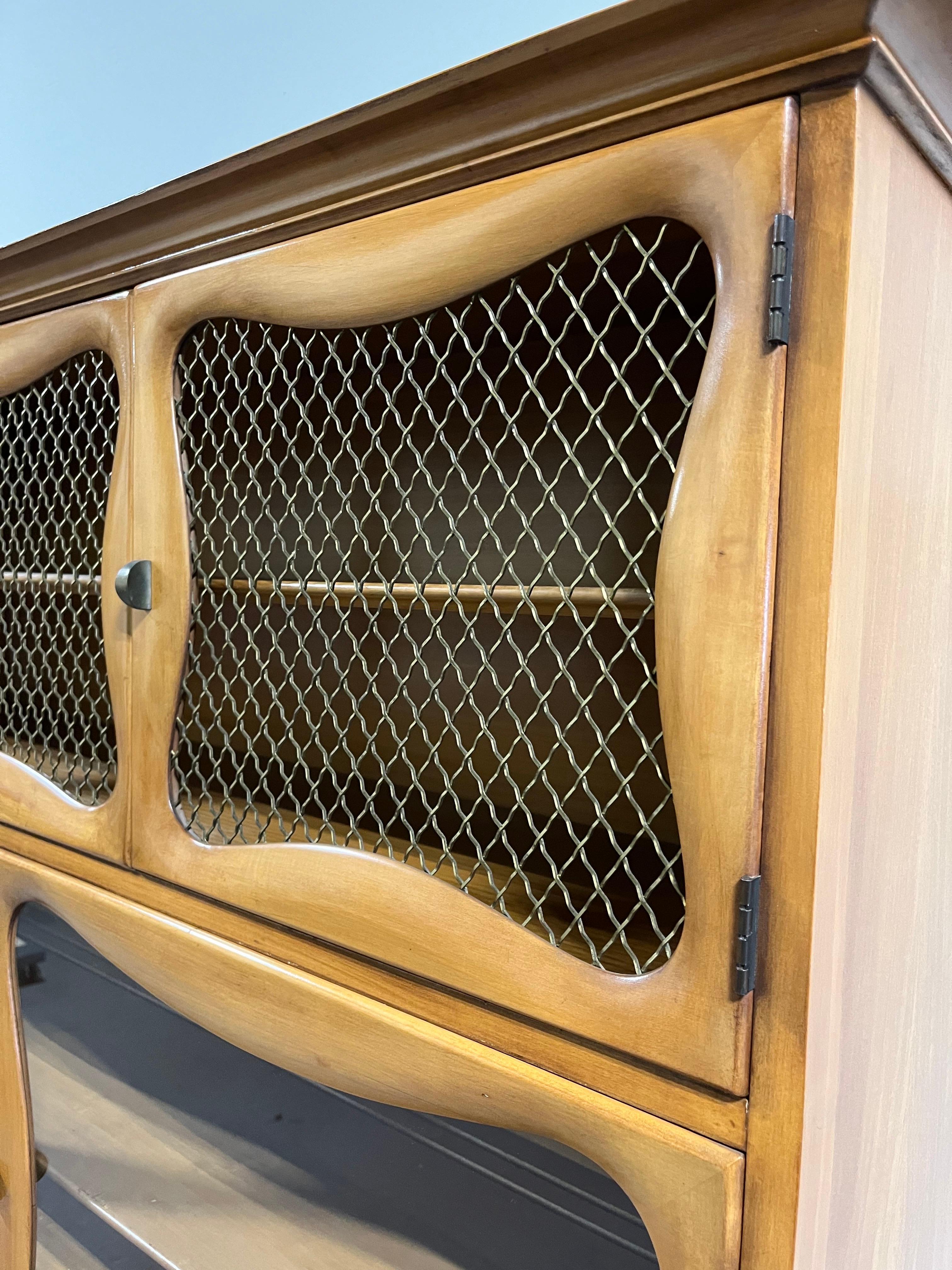 Vintage Bassett Furniture Cabinet with Glass and Wire Doors 2
