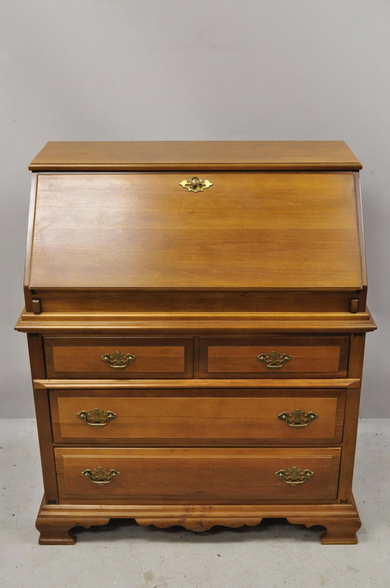 Vintage Bassett Furniture Maple Wood Colonial Style Fall Front Secretary Desk