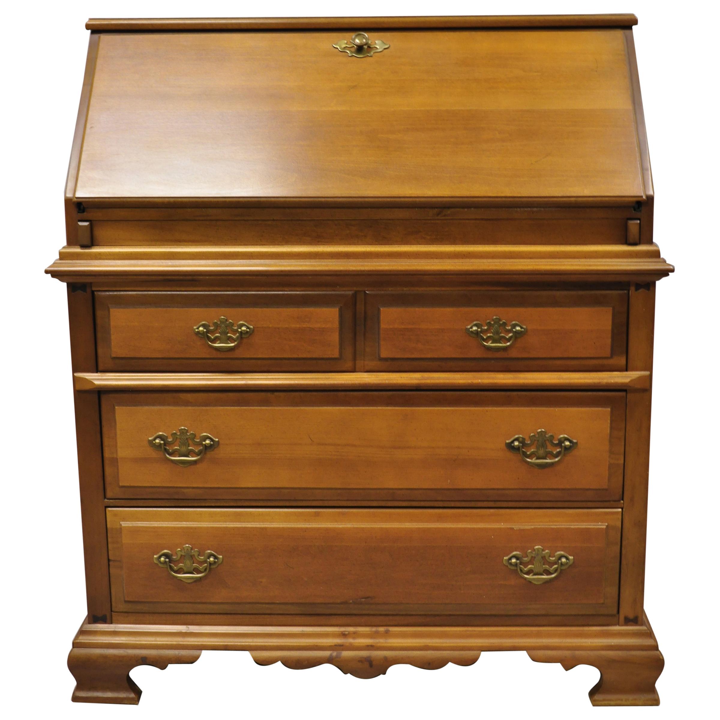 Vintage Bassett Furniture Maple Wood Colonial Style Fall Front Secretary Desk