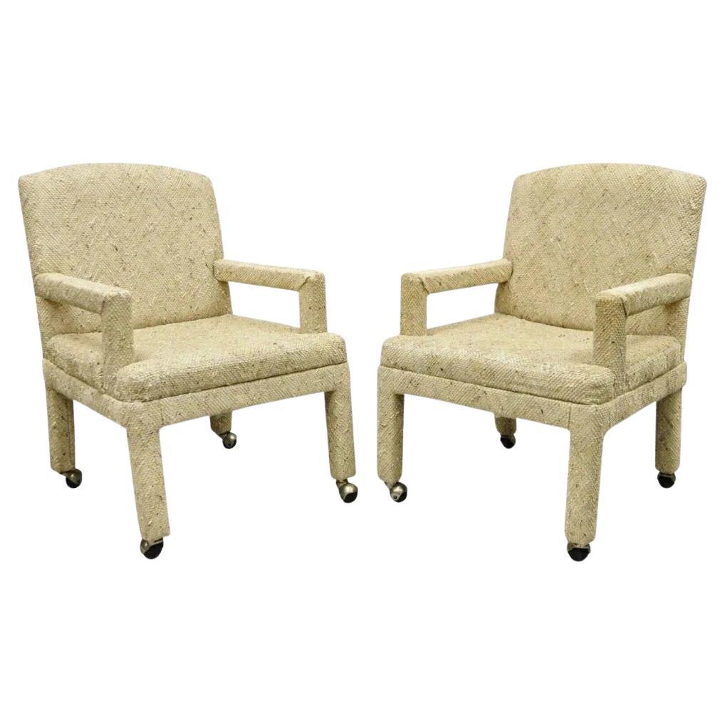 Vintage Bassett Mid Century Modern Upholstered Parson Style Lounge Chairs - Pair For Sale