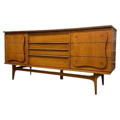 Vintage Bassett Monterey Mid-Century Walnut 9 Drawer Dresser by Leo Jiranek 1963