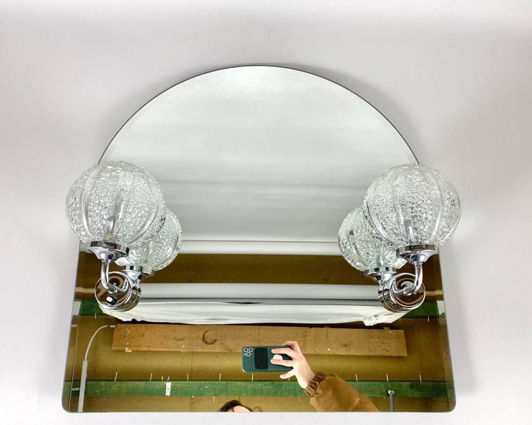 Vintage Bathroom Mirror with Two Sconces by Schemmann, Germany For Sale
