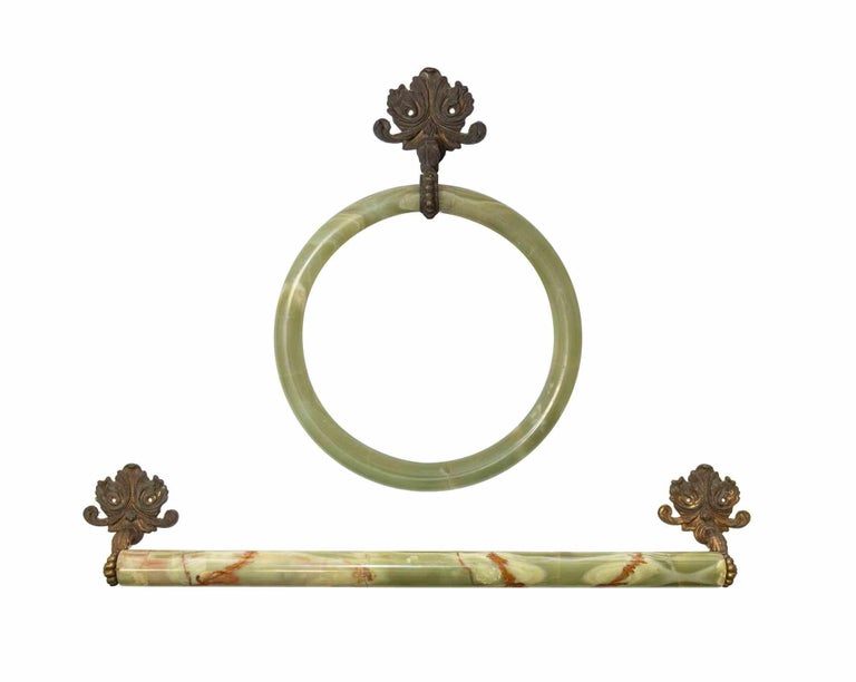 Vintage Bathroom Set in Green Marble, Italy Early 20th Century For Sale