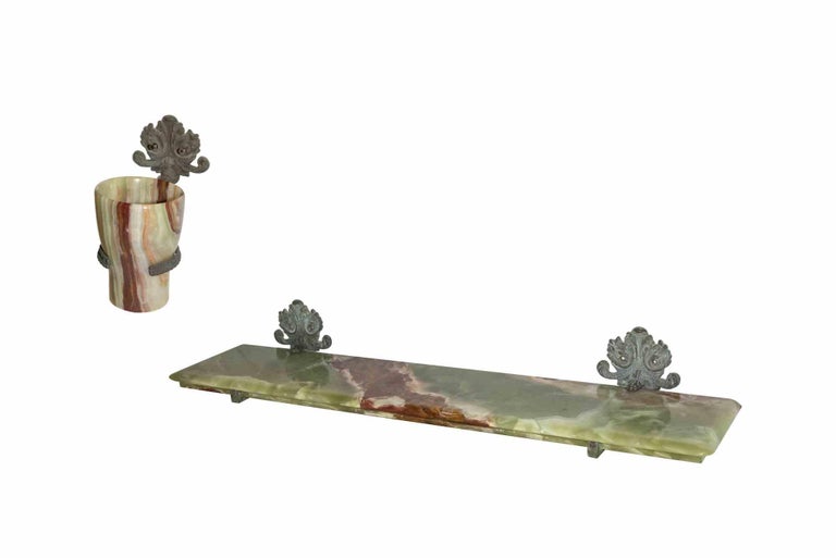 Vintage Bathroom Set in Green Marble, Italy Early 20th Century For Sale