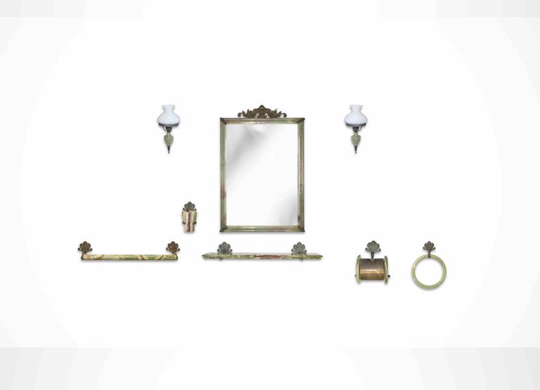 Vintage Bathroom Set in Green Marble, Italy Early 20th Century For Sale
