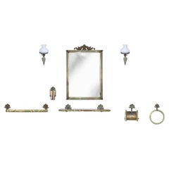 Antique Bathroom Set in Green Marble, Italy Early 20th Century