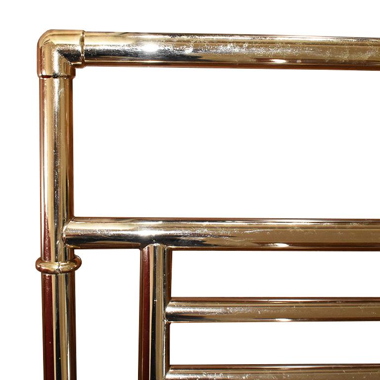 Large gold vintage Myson towel warmer. A necessity for every bathroom, especially in winter and when hosting guests. Step out of your shower or bath and pick up a pre-warmed towel to avoid the cold. This piece is in great vintage condition and ready