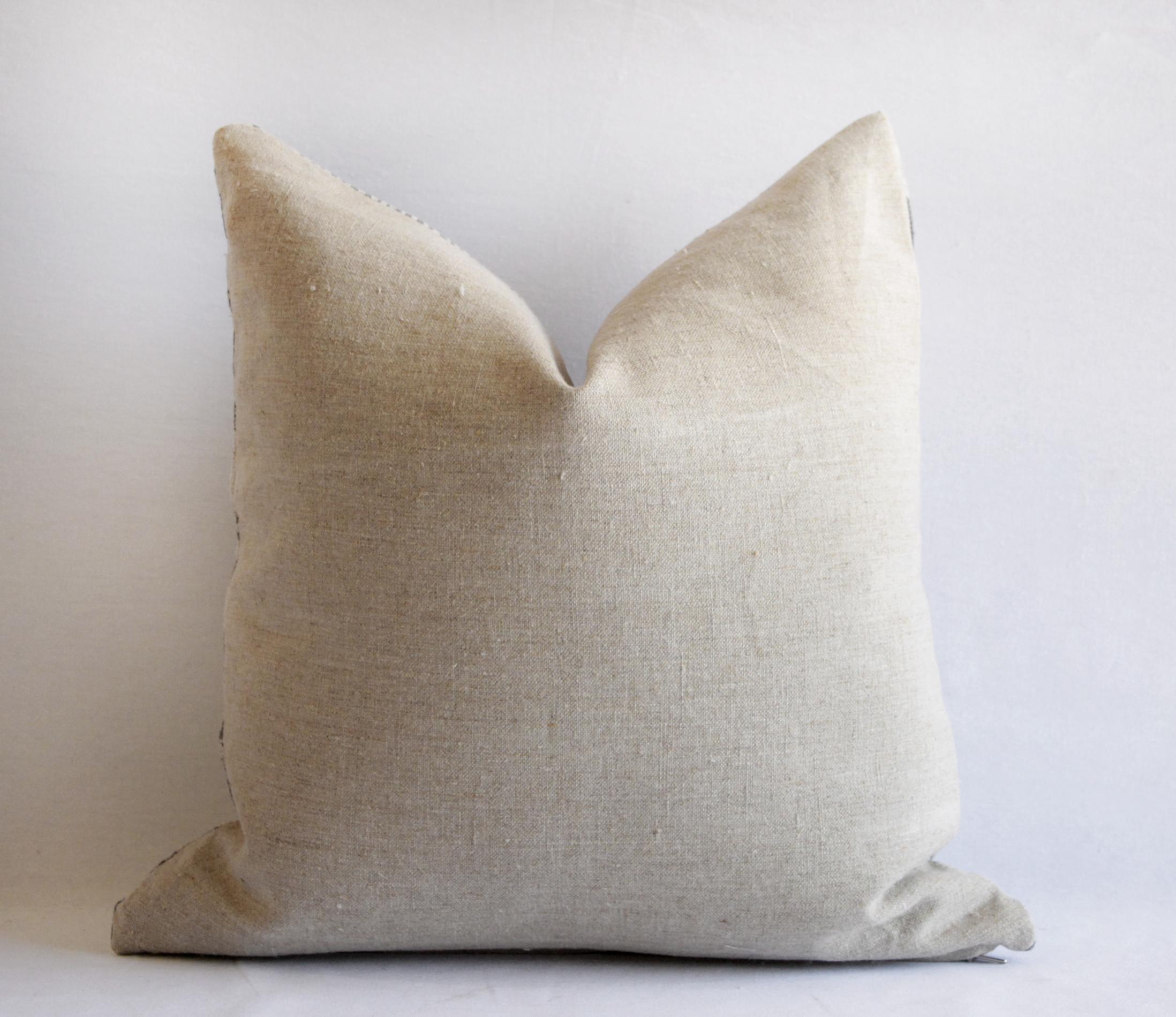 Asian Vintage Batik Accent Pillow Charcoal and Natural Linen