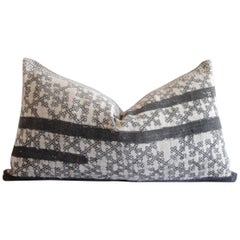 Vintage Batik Accent Pillow Charcoal and Natural Linen