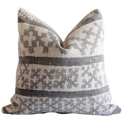 Vintage Batik Accent Pillow Charcoal and Natural Linen