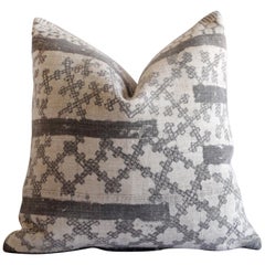 Vintage Batik Accent Pillow Charcoal and Natural Linen