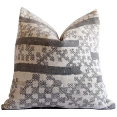 Antique Batik Accent Pillow Charcoal and Natural Linen