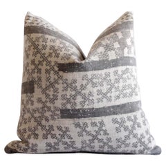 Vintage Batik Accent Pillow Charcoal and Natural Linen