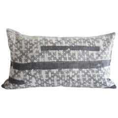 Vintage Batik Accent Pillow in Dark Grey Black with Natural Linen