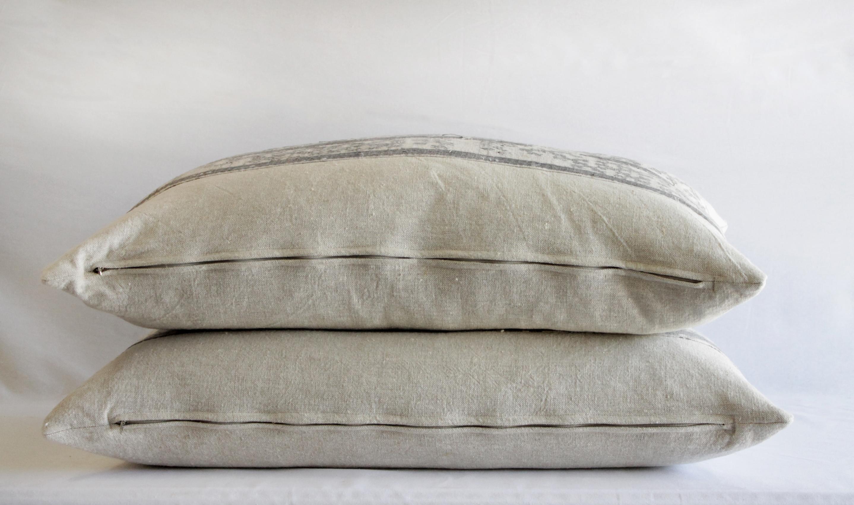 Contemporary Vintage Batik and Linen Custom Lumbar Pillows