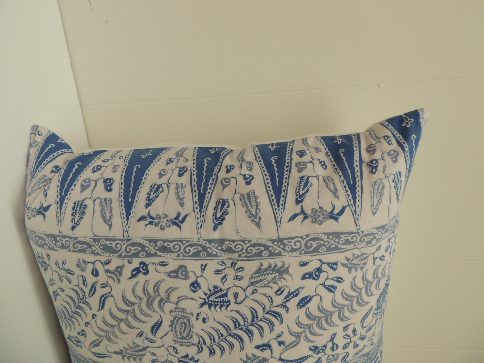 Vintage batik blue and white square decorative pillow.
Blue and white vintage batik textile handcrafted square throw pillows. Decorative square batik textile pillows finished with white linen backing, throw pillows handcrafted and designed in the