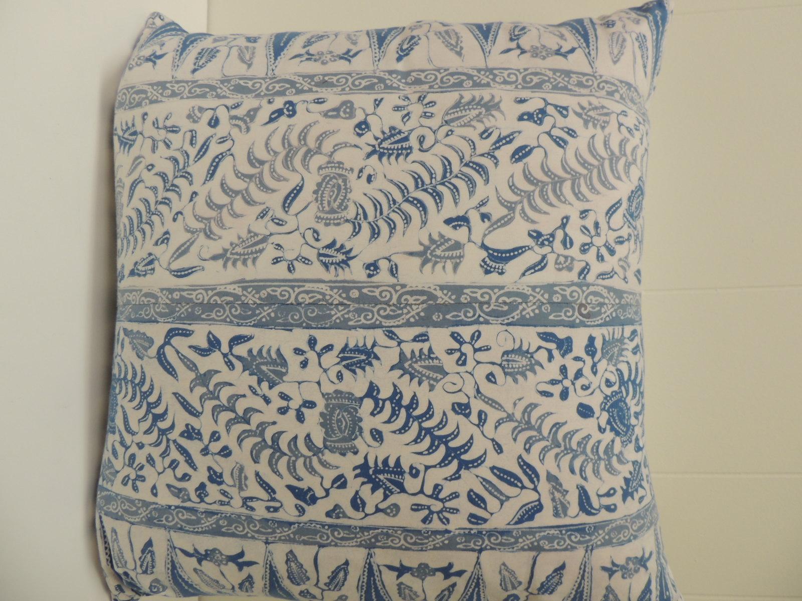 Tribal Vintage Batik Blue and White Square Decorative Pillow