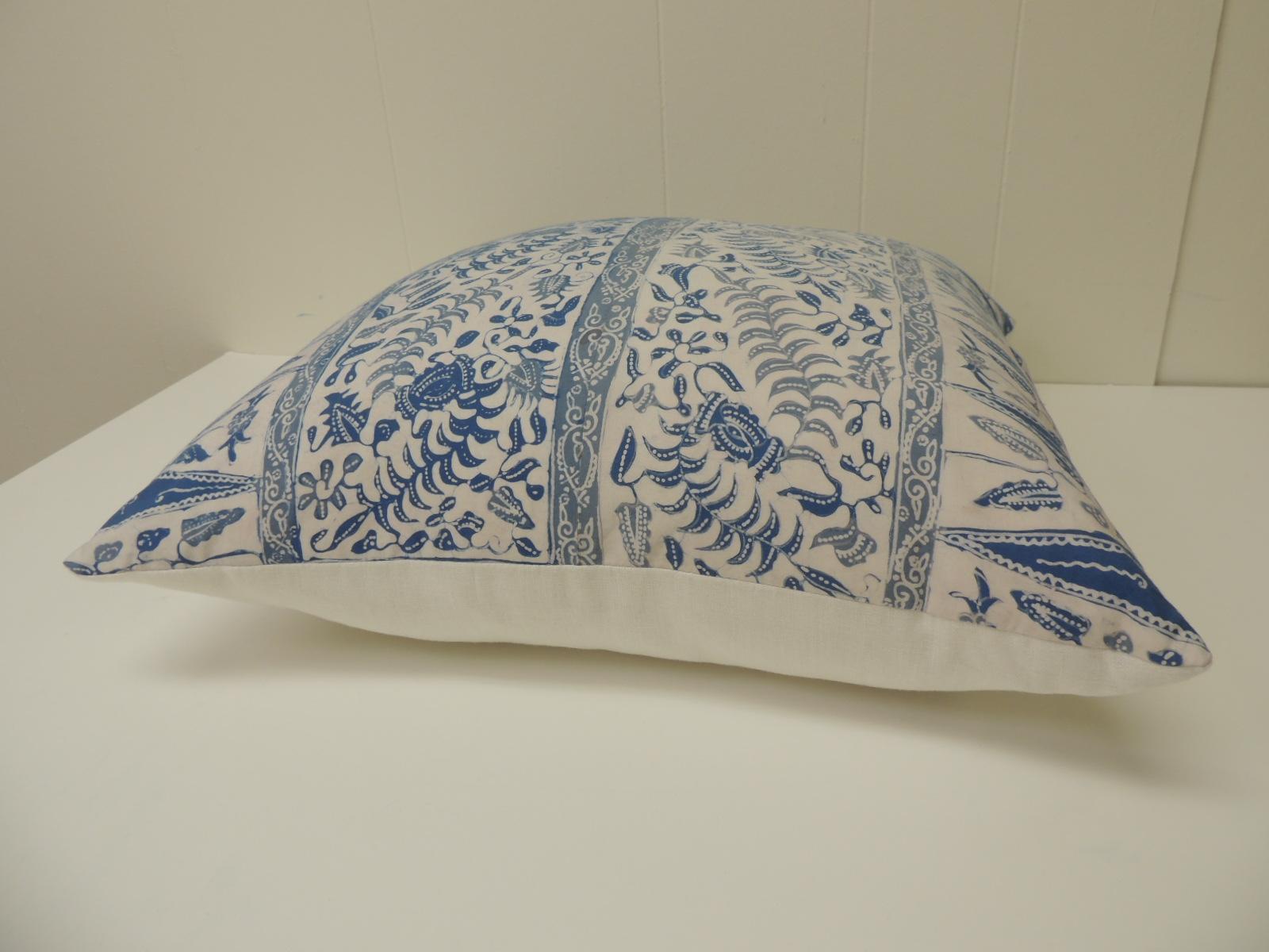 Asian Vintage Batik Blue and White Square Decorative Pillow