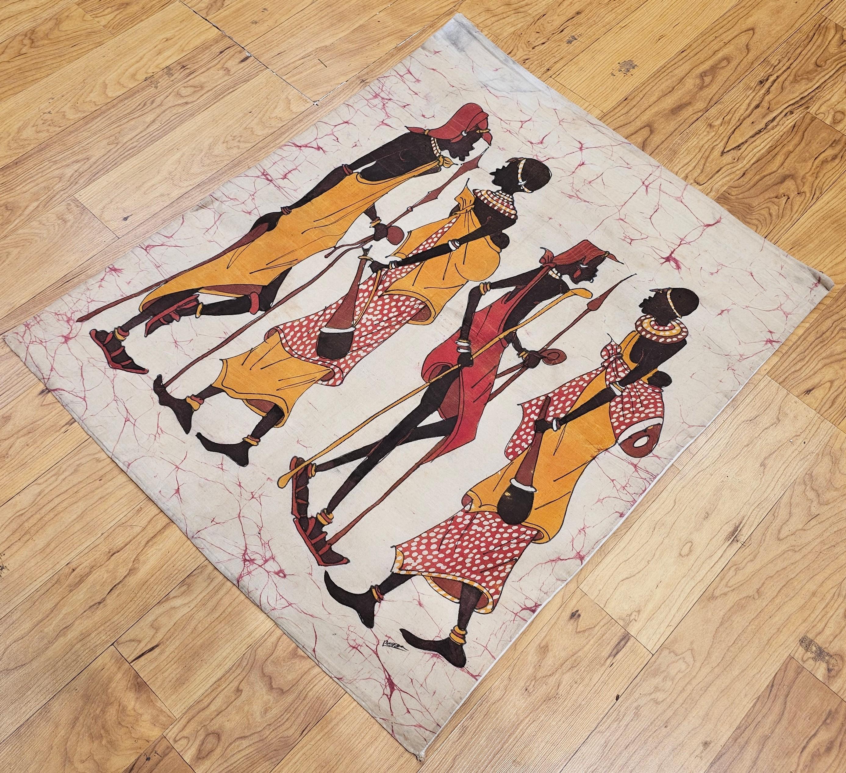 Peinture sur tissu Batik Vintage Tribal Folk Wall Art en vente 3