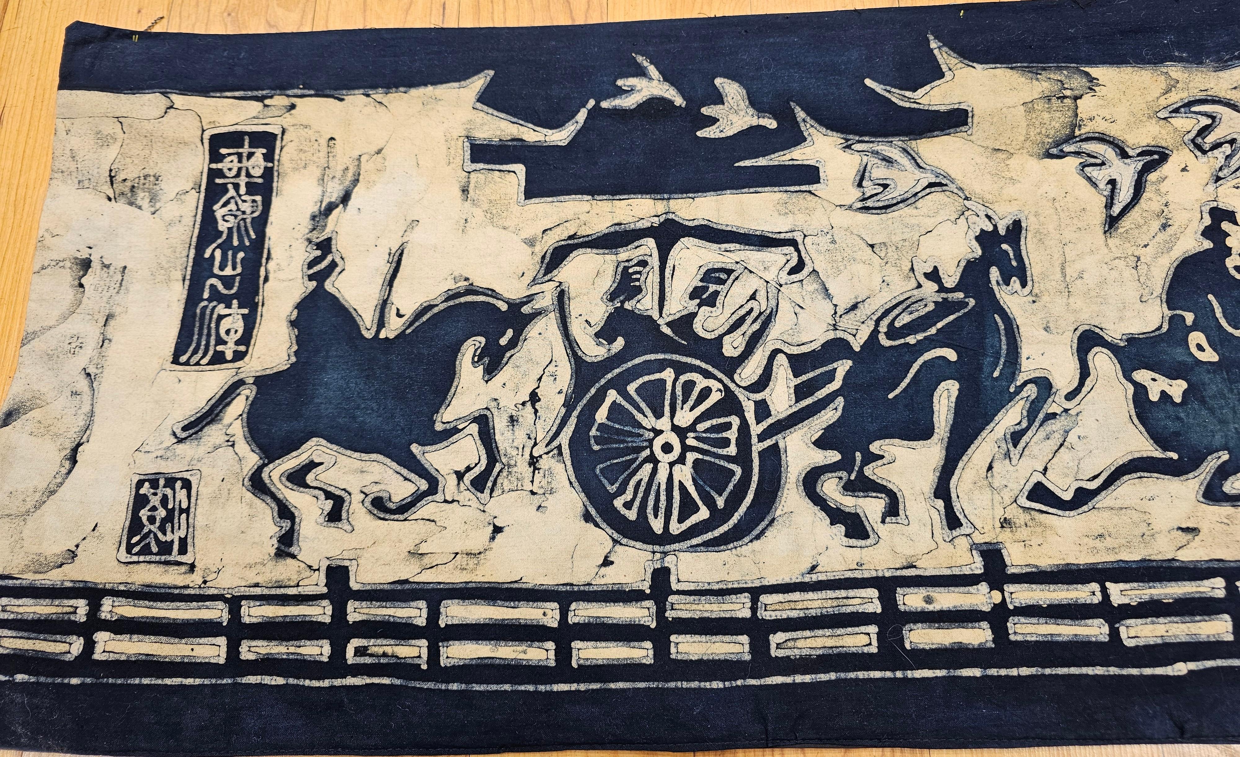 Vintage Batik Tela Pintura Tribal Folk Wall Art Chino en venta
