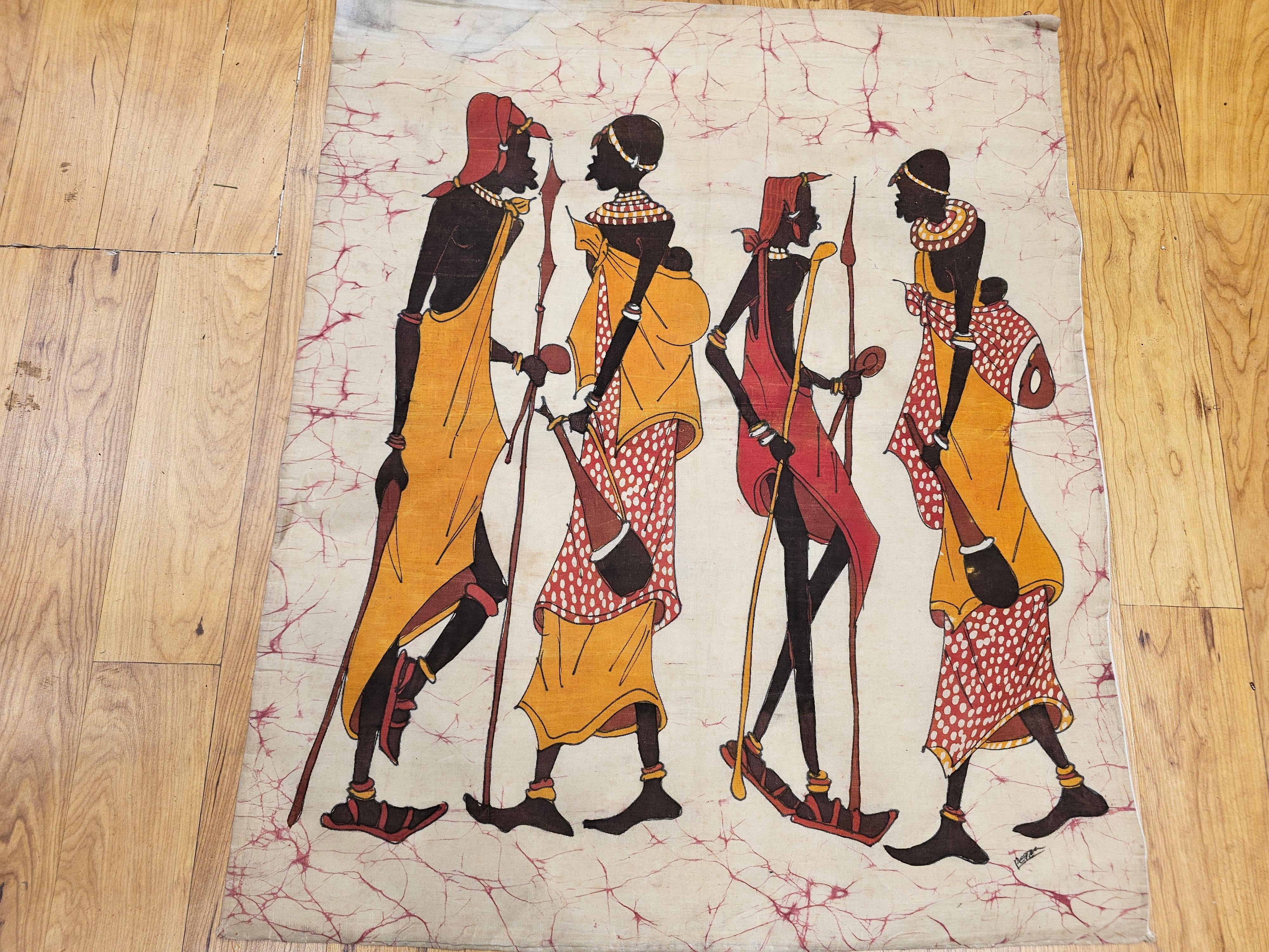 Kényan Peinture sur tissu Batik Vintage Tribal Folk Wall Art en vente