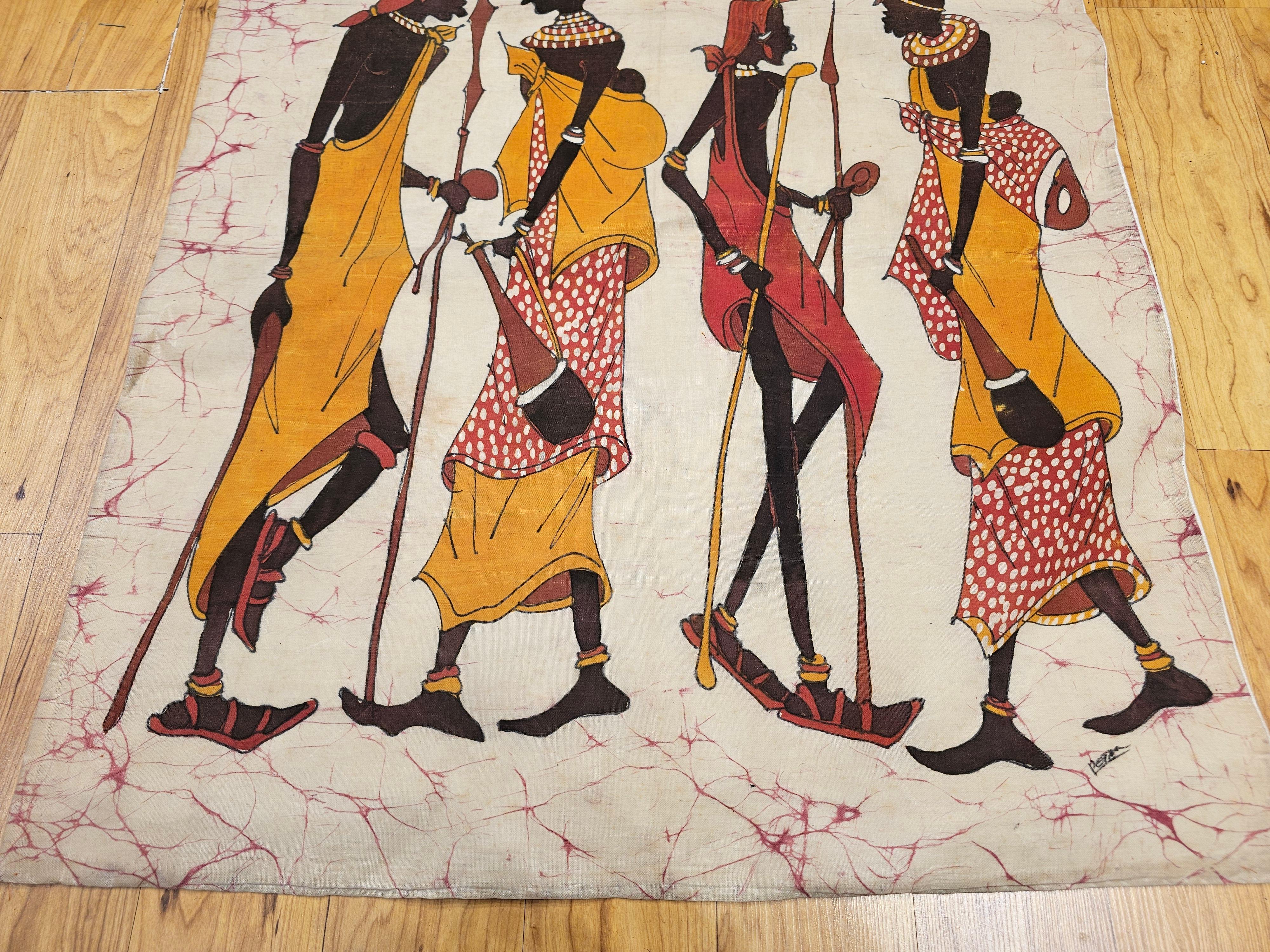 Peint à la main Peinture sur tissu Batik Vintage Tribal Folk Wall Art en vente