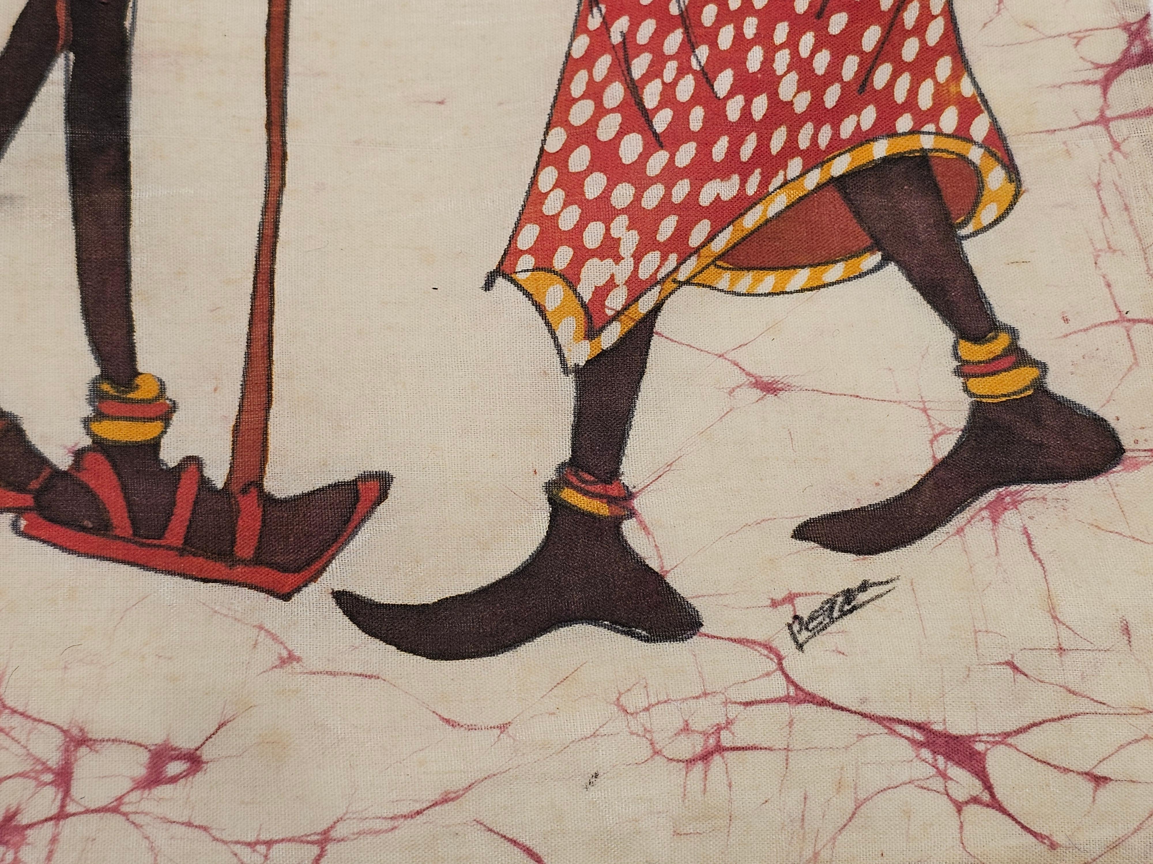 Peinture sur tissu Batik Vintage Tribal Folk Wall Art Bon état - En vente à Barrington, IL