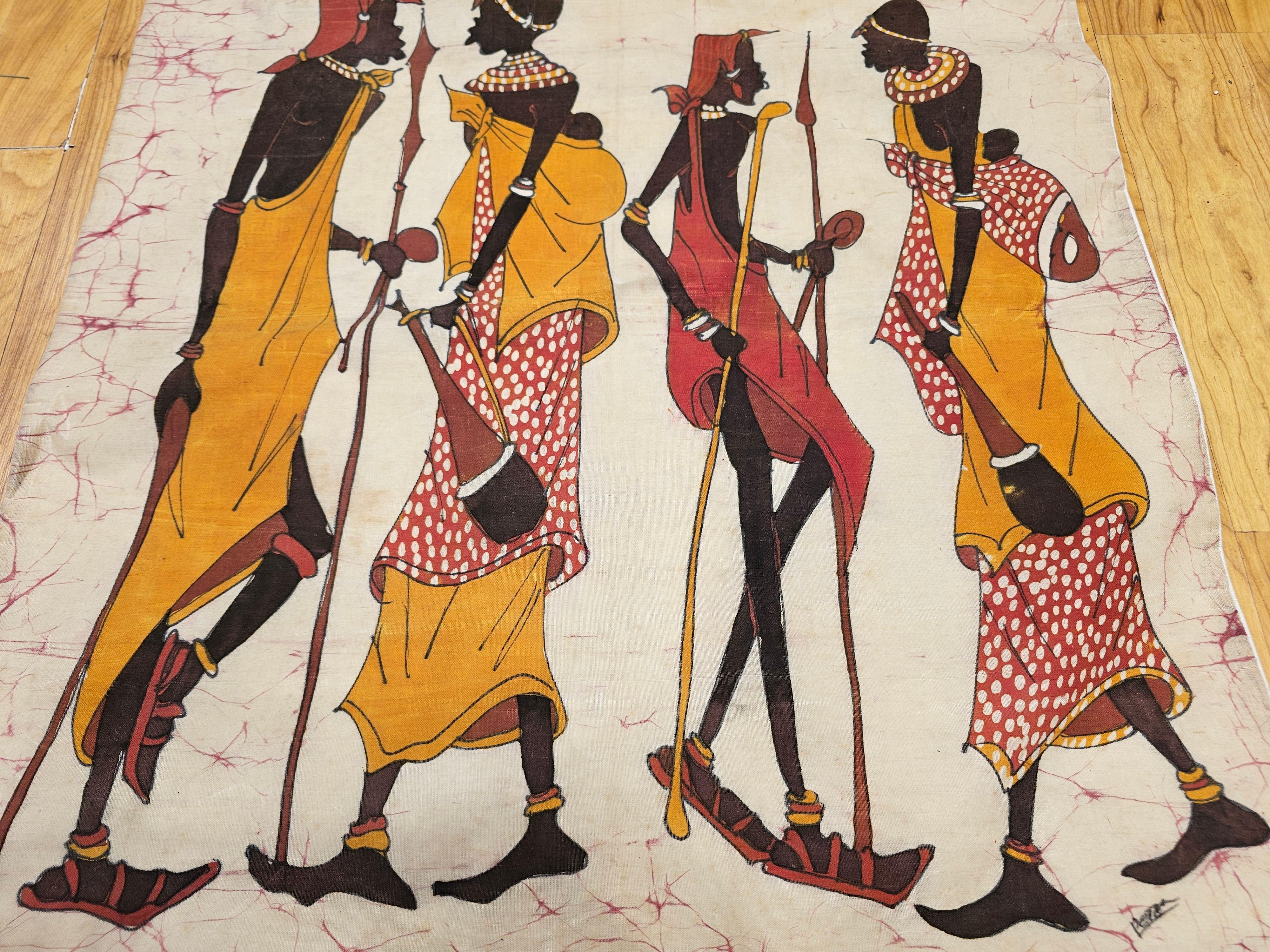 20ième siècle Peinture sur tissu Batik Vintage Tribal Folk Wall Art en vente