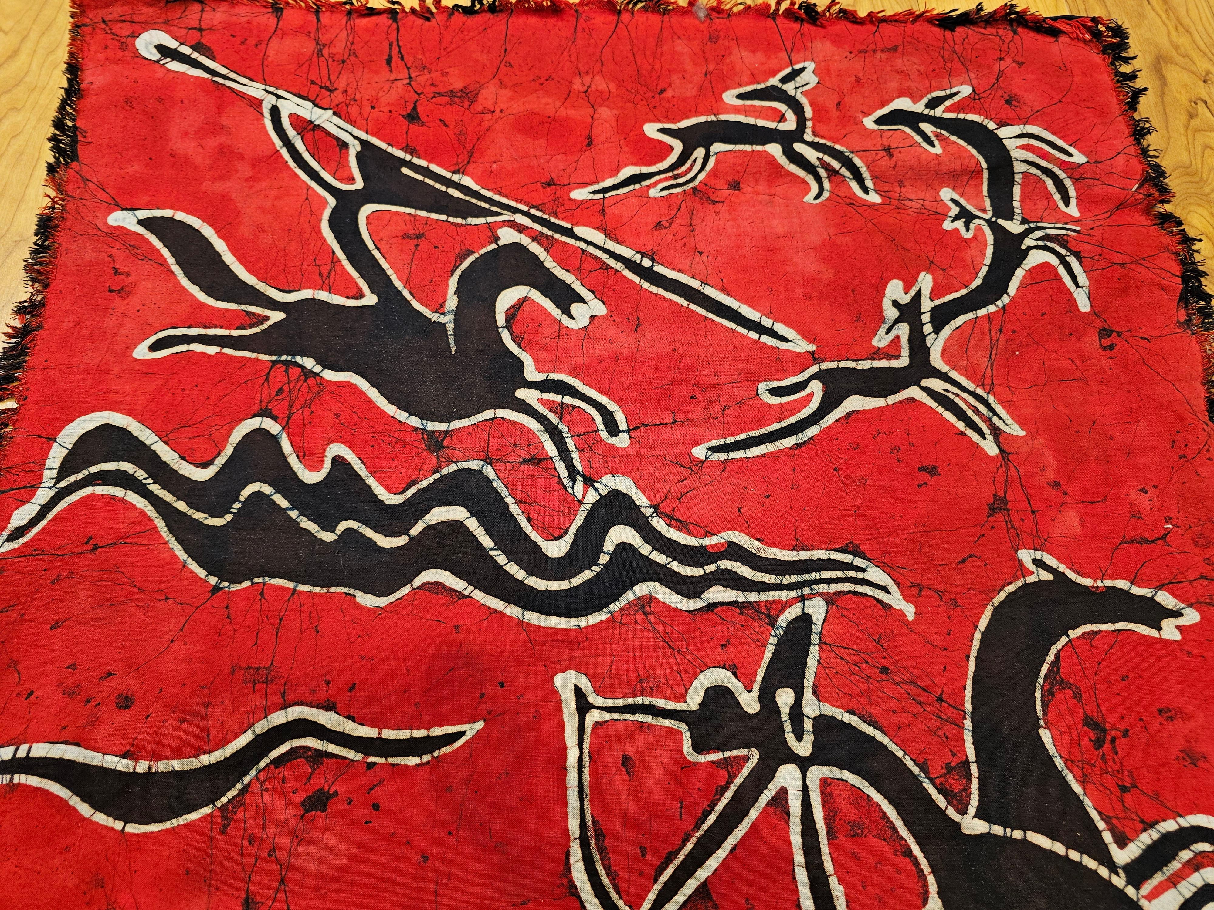 Vintage Batik Tela Pintura Tribal Folk Wall Art Textil en venta