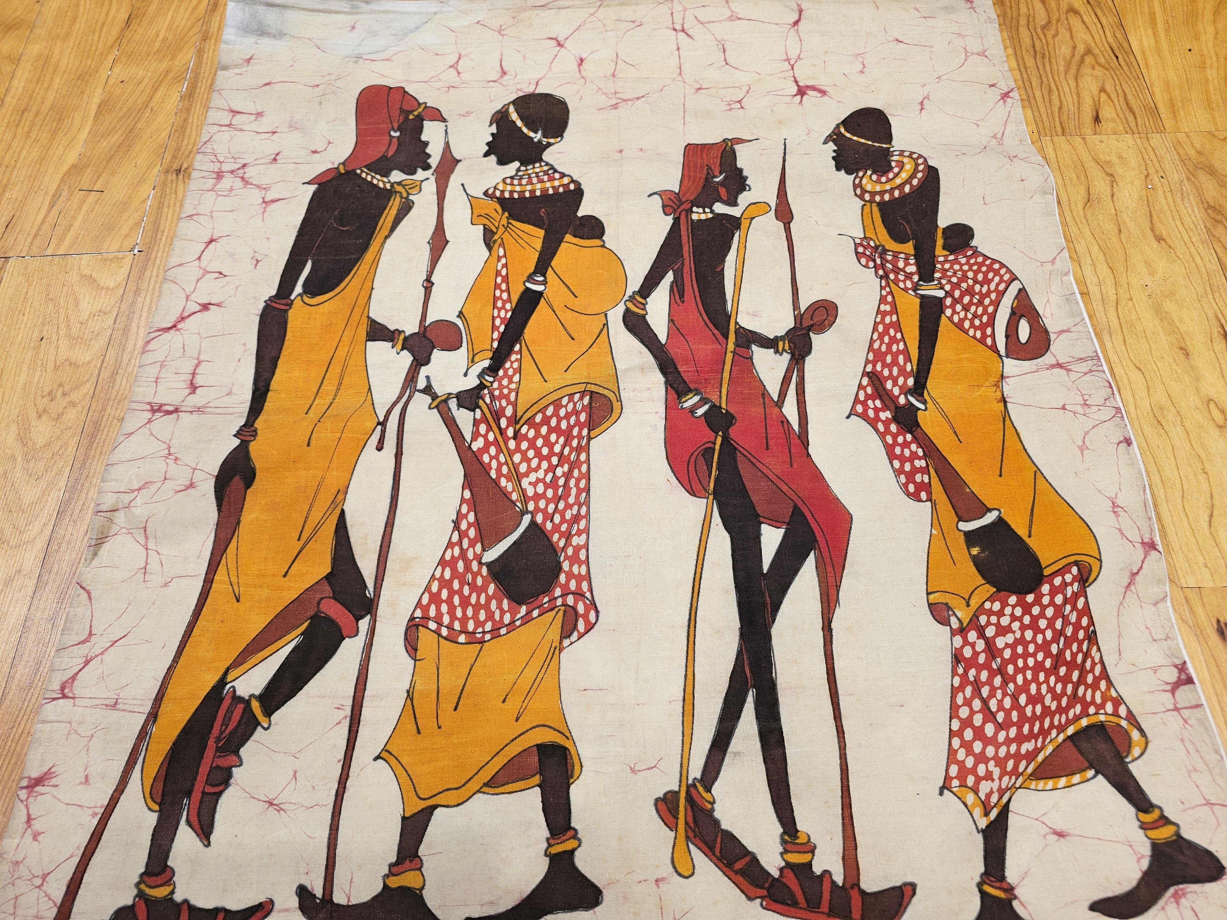Textile Peinture sur tissu Batik Vintage Tribal Folk Wall Art en vente