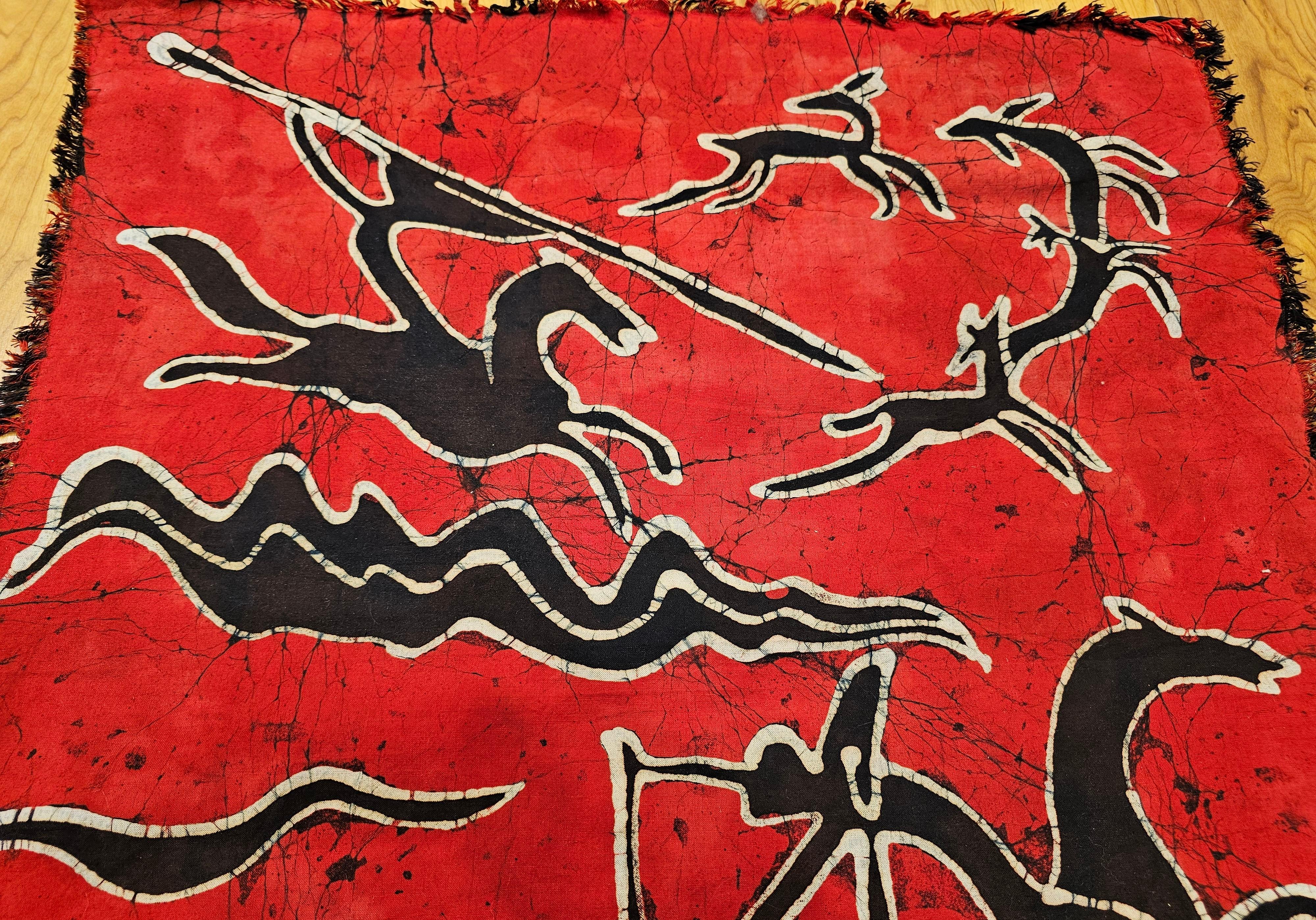 Vintage Batik Tela Pintura Tribal Folk Wall Art en venta 1